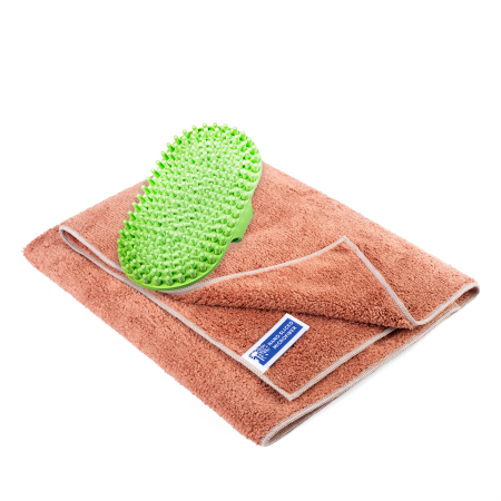 Набор для животных: полотенце и щетка каучуковая овальная, зеленая